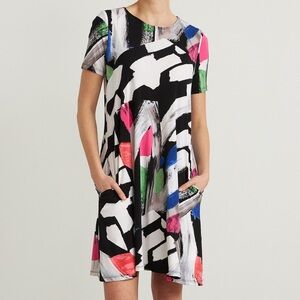 Joseph Ribkoff Abstract Shift Dress Women’s Size 12 Colorful Art to Wear Pockets